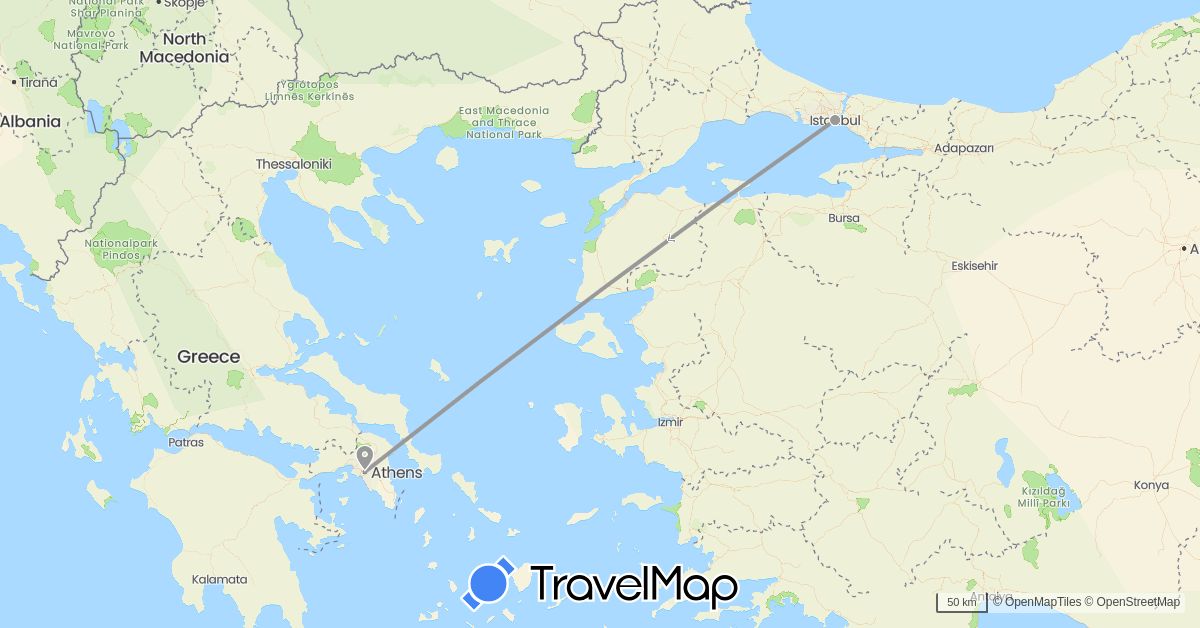 TravelMap itinerary: plane in Greece, Turkey (Asia, Europe)